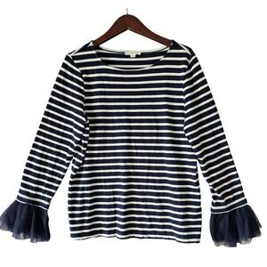Beachlunchlounge Collection Striped Top Women's Long Sleeve with Tulle Cuffs L‎